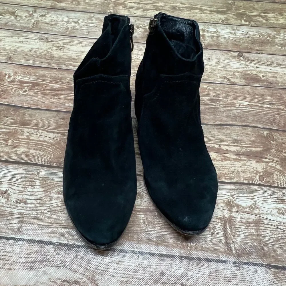 Plomo Boots Womens Eur 39 Ankle Bootie Black Suede Side Zip Low Heels Almond Toe